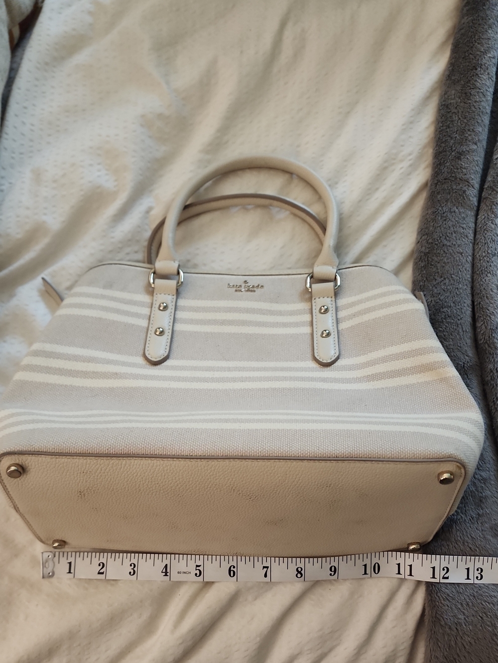 kate spade Cream and Light Taupe Striped Satchel